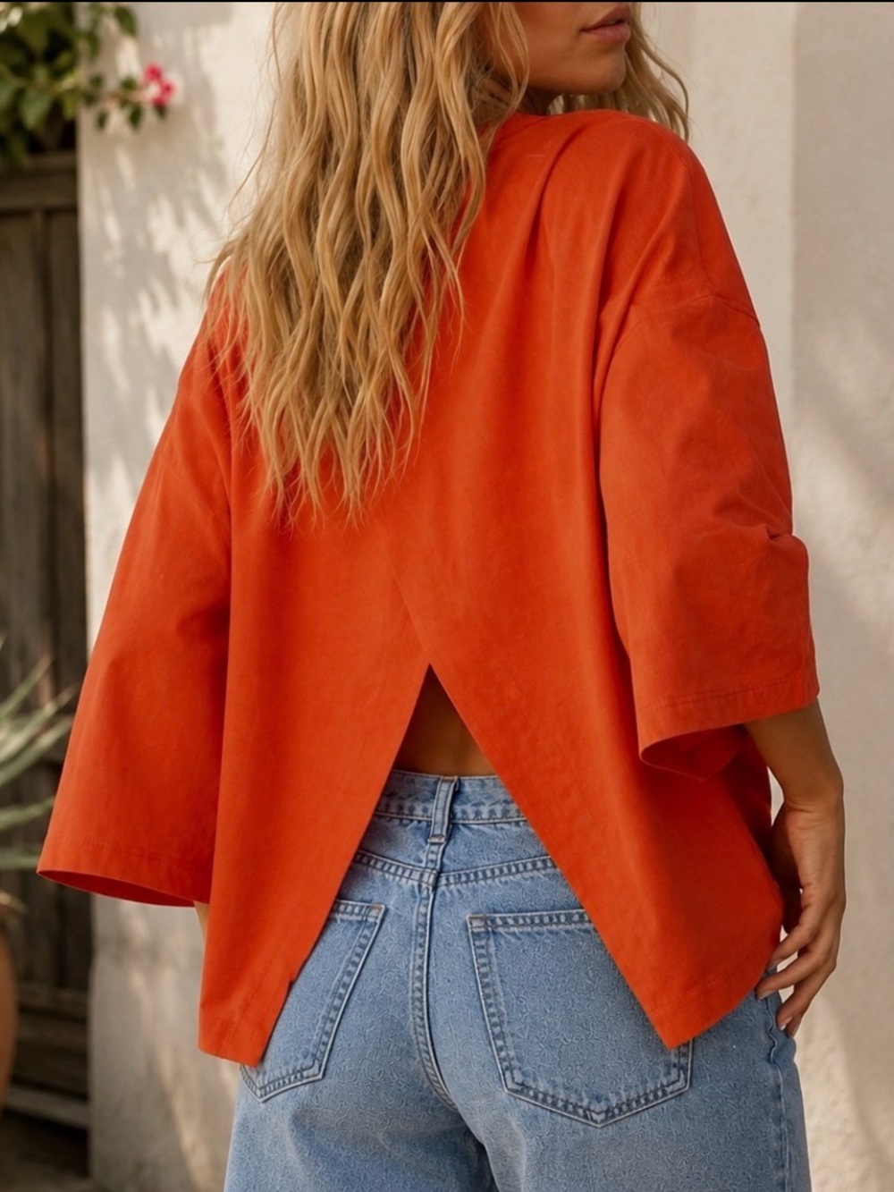 Free-est Free People NWT $98 Orange Crew Neck Dolman 3/4 Sleeve Oversized Top M